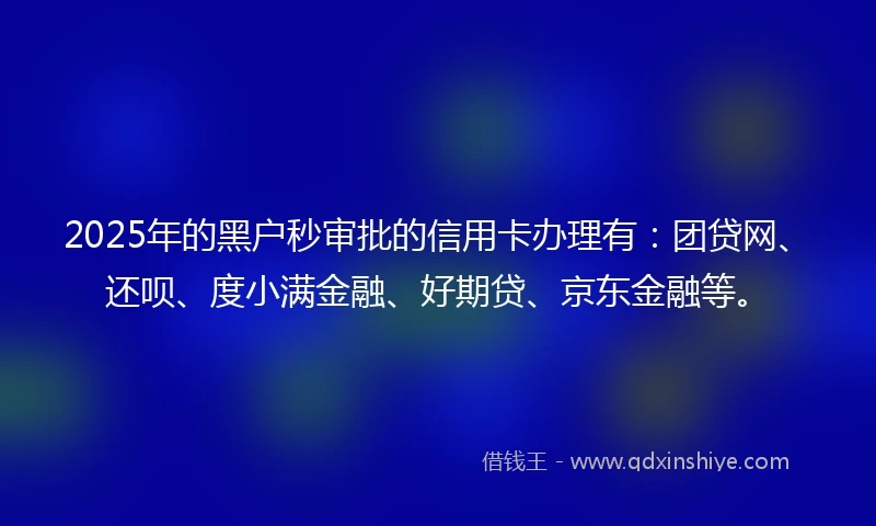 2025年的黑户秒审批的信用卡办理有：团贷网、还呗、度小满金融、好期贷、京东金融等。