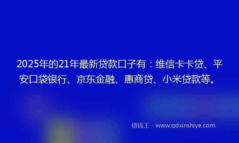 2025年的21年最新贷款口子有：维信卡卡贷、平安口袋银行、京东金融、惠商贷、小米贷款等。