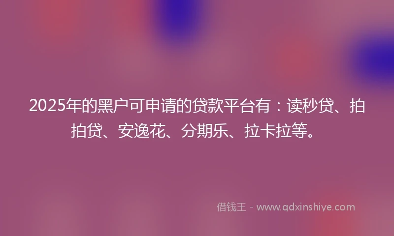 2025年的黑户可申请的贷款平台有：读秒贷、拍拍贷、安逸花、分期乐、拉卡拉等。