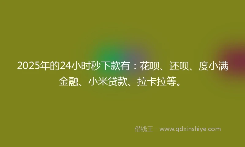 2025年的24小时秒下款有：花呗、还呗、度小满金融、小米贷款、拉卡拉等。