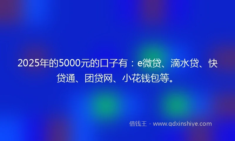 2025年的5000元的口子有:e微贷、滴水贷、快贷通、团贷网、小花钱包等。