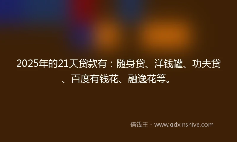 2025年的21天贷款有：随身贷、洋钱罐、功夫贷、百度有钱花、融逸花等。
