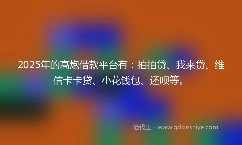 2025年的高炮借款平台有：拍拍贷、我来贷、维信卡卡贷、小花钱包、还呗等。