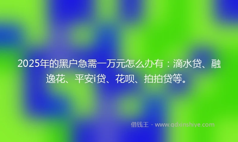 2025年的黑户急需一万元怎么办有：滴水贷、融逸花、平安i贷、花呗、拍拍贷等。