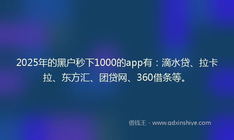 2025年的黑户秒下1000的app有：滴水贷、拉卡拉、东方汇、团贷网、360借条等。