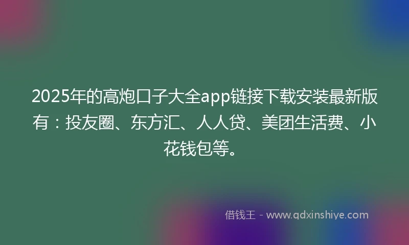 2025年的高炮口子大全app链接下载安装最新版有：投友圈、东方汇、人人贷、美团生活费、小花钱包等。