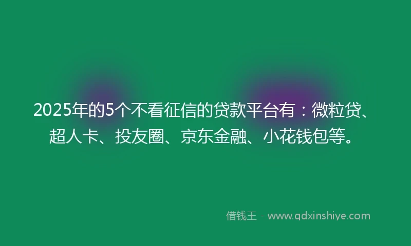 2025年的5个不看征信的贷款平台有：微粒贷、超人卡、投友圈、京东金融、小花钱包等。