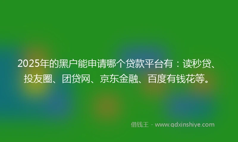 2025年的黑户能申请哪个贷款平台有：读秒贷、投友圈、团贷网、京东金融、百度有钱花等。