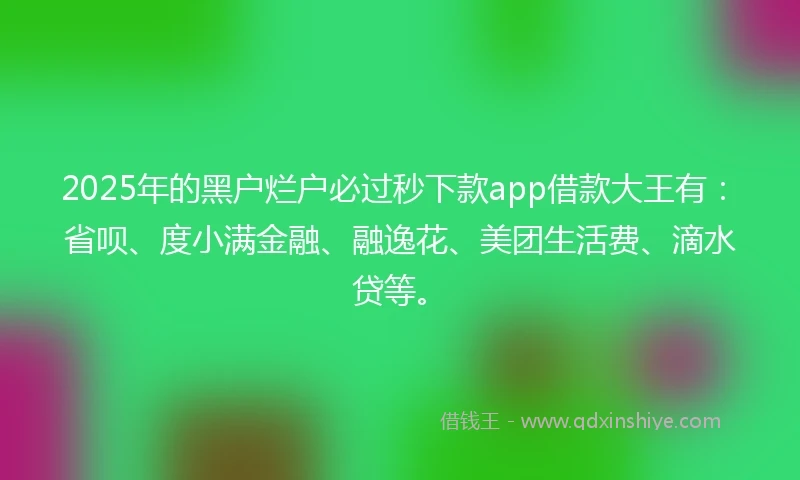 2025年的黑户烂户必过秒下款app借款大王有：省呗、度小满金融、融逸花、美团生活费、滴水贷等。