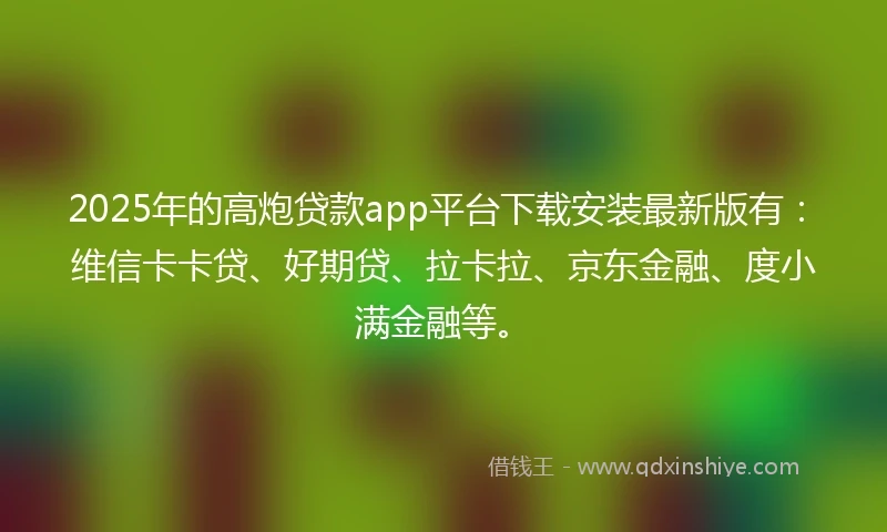 2025年的高炮贷款app平台下载安装最新版有：维信卡卡贷、好期贷、拉卡拉、京东金融、度小满金融等。