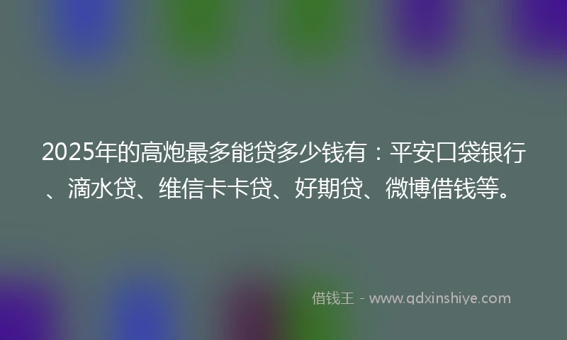 2025年的高炮最多能贷多少钱有：平安口袋银行、滴水贷、维信卡卡贷、好期贷、微博借钱等。