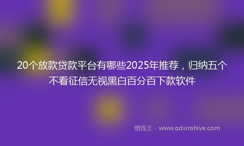 20个放款贷款平台有哪些2025年推荐，归纳五个不看征信无视黑白百分百下款软件