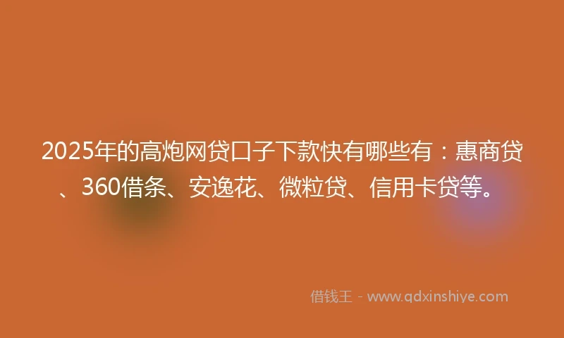 2025年的高炮网贷口子下款快有哪些有：惠商贷、360借条、安逸花、微粒贷、信用卡贷等。
