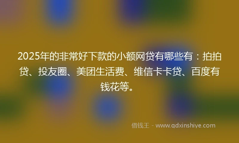 2025年的非常好下款的小额网贷有哪些有：拍拍贷、投友圈、美团生活费、维信卡卡贷、百度有钱花等。