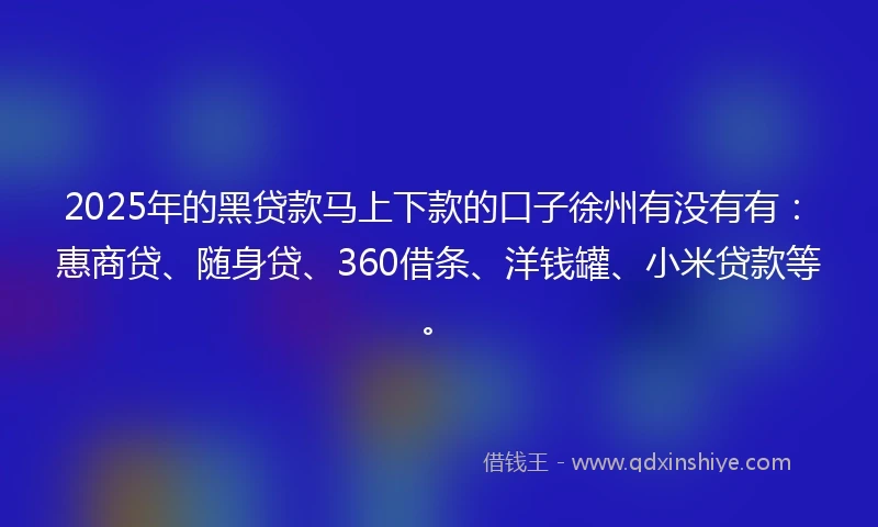 2025年的黑贷款马上下款的口子徐州有没有有：惠商贷、随身贷、360借条、洋钱罐、小米贷款等。