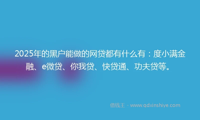 2025年的黑户能做的网贷都有什么有：度小满金融、e微贷、你我贷、快贷通、功夫贷等。