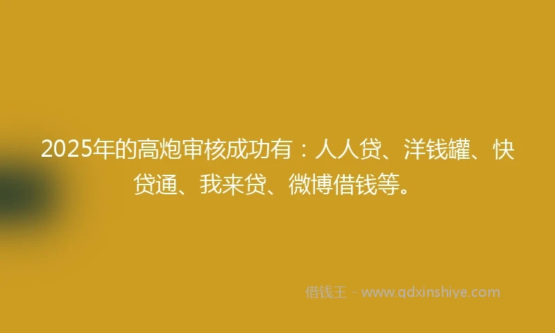 2025年的高炮审核成功有：人人贷、洋钱罐、快贷通、我来贷、微博借钱等。