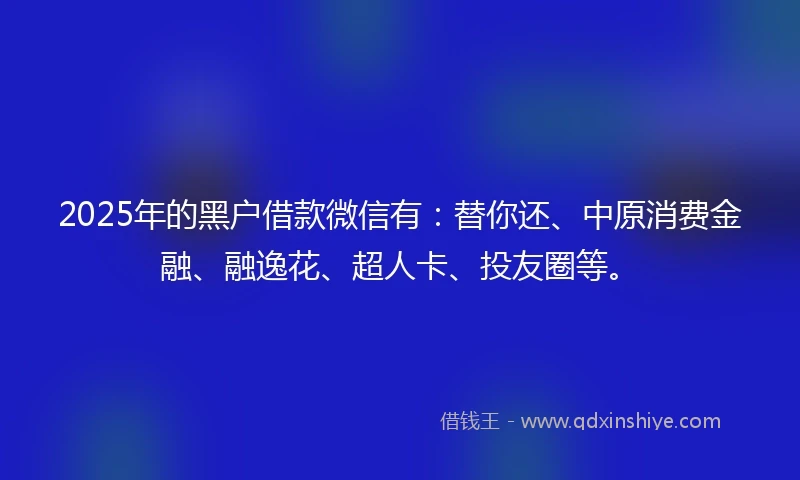 2025年的黑户借款微信有：替你还、中原消费金融、融逸花、超人卡、投友圈等。