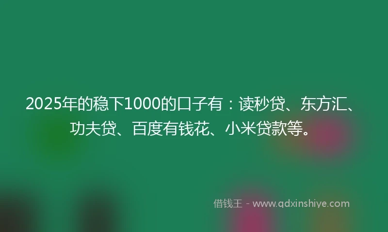 2025年的稳下1000的口子有：读秒贷、东方汇、功夫贷、百度有钱花、小米贷款等。
