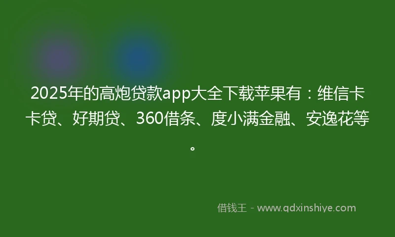 2025年的高炮贷款app大全下载苹果有:维信卡卡贷、好期贷、360借条、度小满金融、安逸花等。