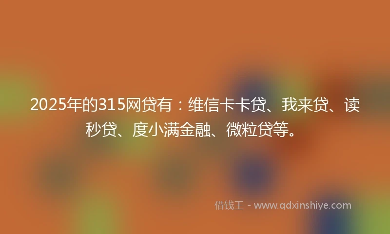 2025年的315网贷有：维信卡卡贷、我来贷、读秒贷、度小满金融、微粒贷等。