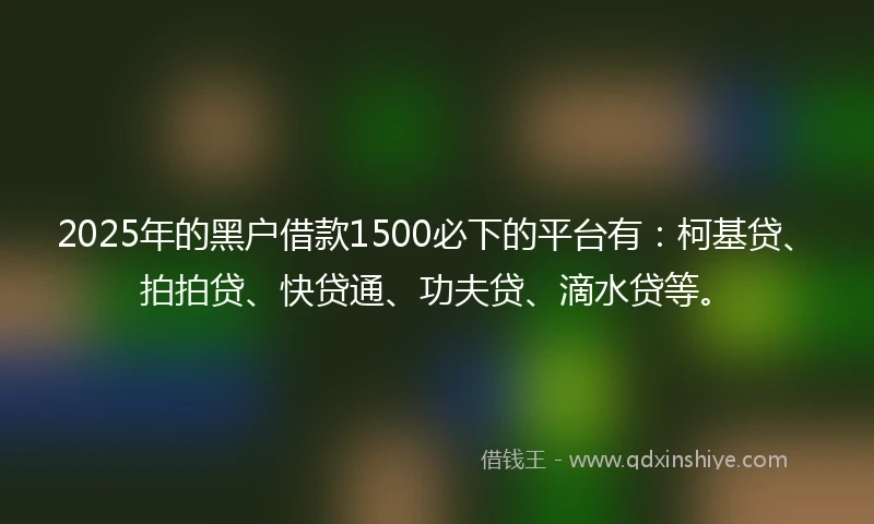 2025年的黑户借款1500必下的平台有：柯基贷、拍拍贷、快贷通、功夫贷、滴水贷等。