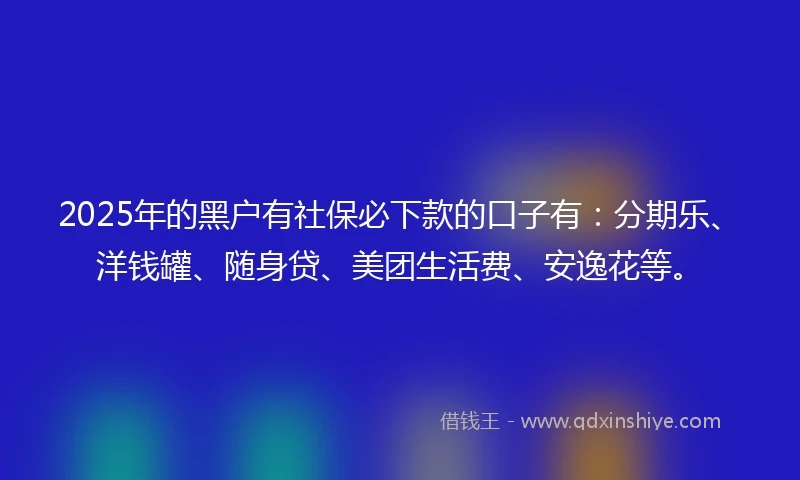 2025年的黑户有社保必下款的口子有：分期乐、洋钱罐、随身贷、美团生活费、安逸花等。