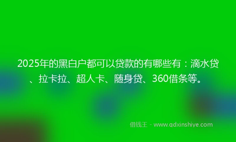 2025年的黑白户都可以贷款的有哪些有：滴水贷、拉卡拉、超人卡、随身贷、360借条等。