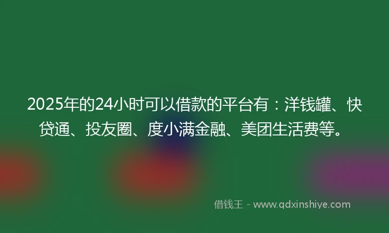 2025年的24小时可以借款的平台有：洋钱罐、快贷通、投友圈、度小满金融、美团生活费等。