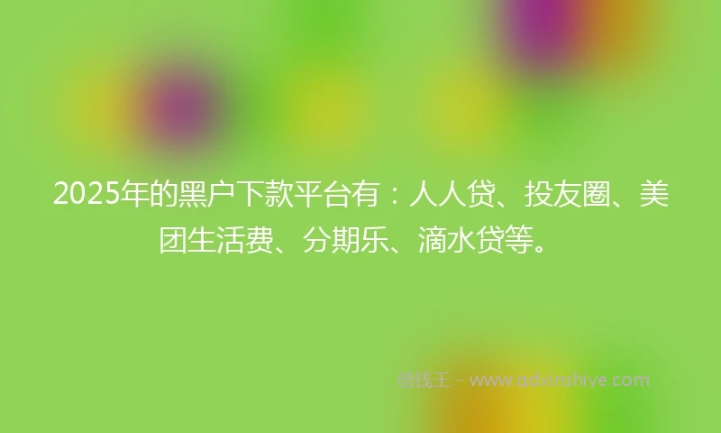 2025年的黑户下款平台有：人人贷、投友圈、美团生活费、分期乐、滴水贷等。