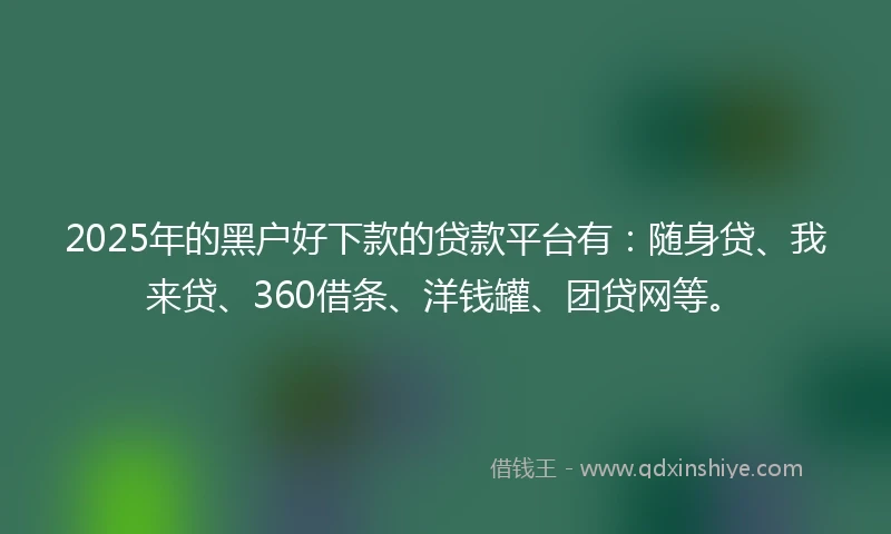 2025年的黑户好下款的贷款平台有：随身贷、我来贷、360借条、洋钱罐、团贷网等。
