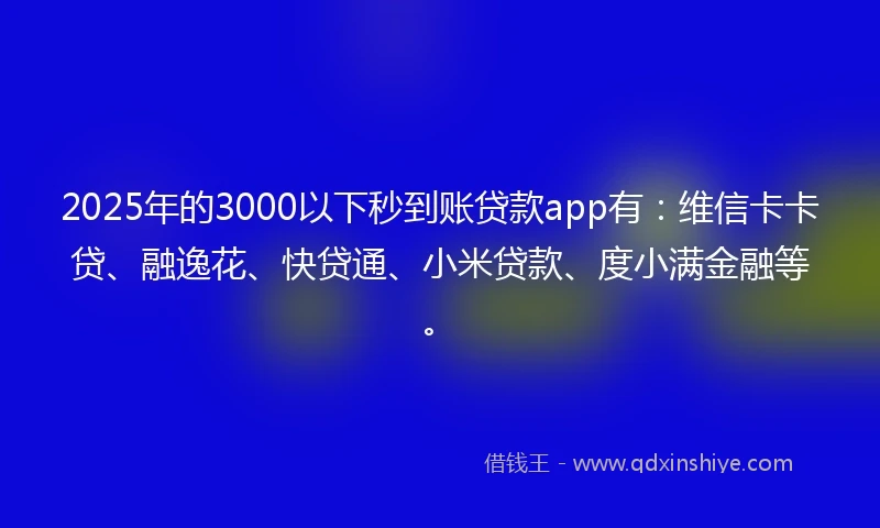 2025年的3000以下秒到账贷款app有：维信卡卡贷、融逸花、快贷通、小米贷款、度小满金融等。