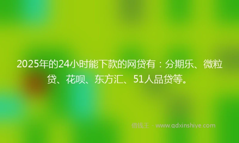 2025年的24小时能下款的网贷有：分期乐、微粒贷、花呗、东方汇、51人品贷等。