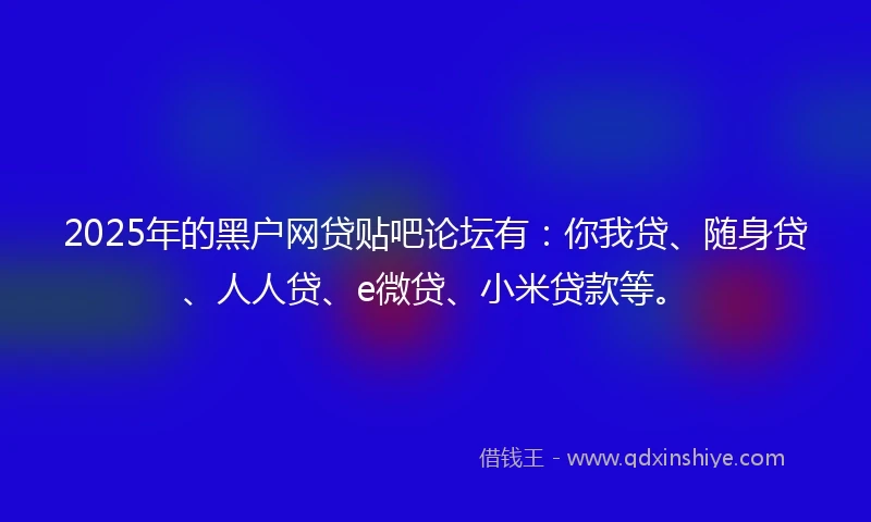 2025年的黑户网贷贴吧论坛有：你我贷、随身贷、人人贷、e微贷、小米贷款等。