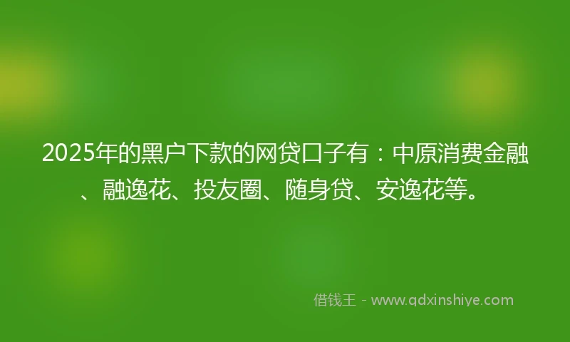 2025年的黑户下款的网贷口子有：中原消费金融、融逸花、投友圈、随身贷、安逸花等。