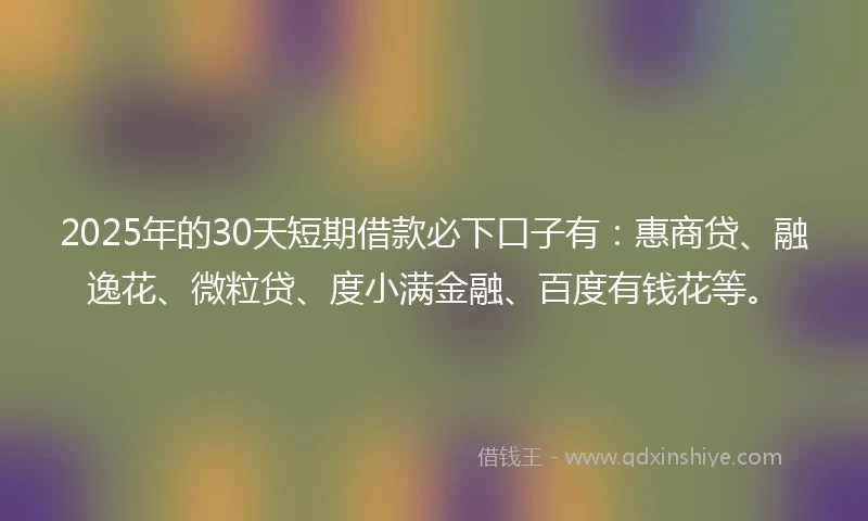 2025年的30天短期借款必下口子有：惠商贷、融逸花、微粒贷、度小满金融、百度有钱花等。