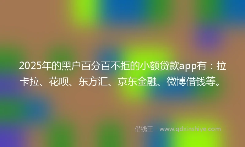 2025年的黑户百分百不拒的小额贷款app有：拉卡拉、花呗、东方汇、京东金融、微博借钱等。
