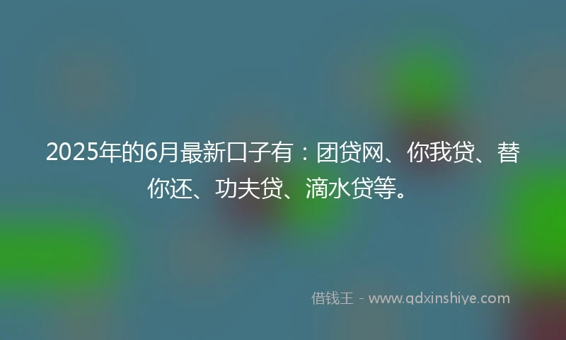 2025年的6月最新口子有：团贷网、你我贷、替你还、功夫贷、滴水贷等。