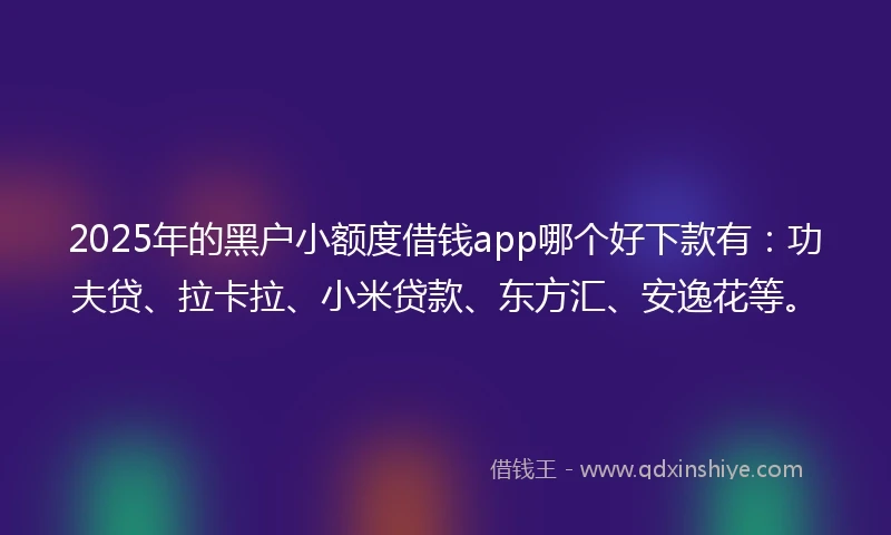 2025年的黑户小额度借钱app哪个好下款有：功夫贷、拉卡拉、小米贷款、东方汇、安逸花等。