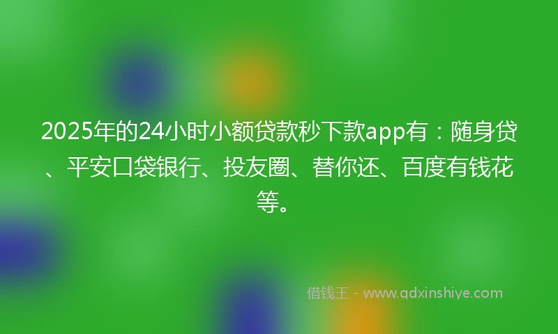 2025年的24小时小额贷款秒下款app有：随身贷、平安口袋银行、投友圈、替你还、百度有钱花等。