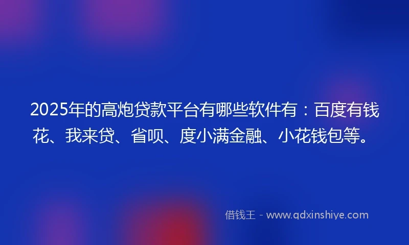 2025年的高炮贷款平台有哪些软件有：百度有钱花、我来贷、省呗、度小满金融、小花钱包等。