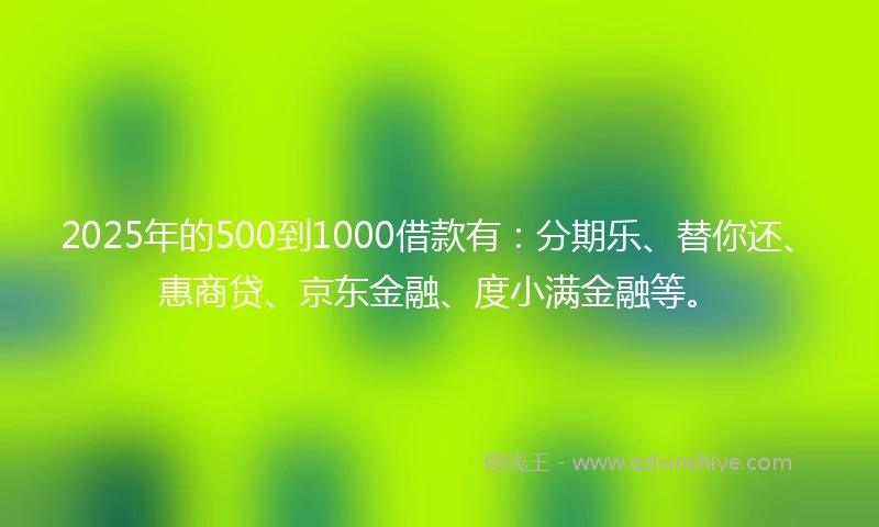 2025年的500到1000借款有：分期乐、替你还、惠商贷、京东金融、度小满金融等。