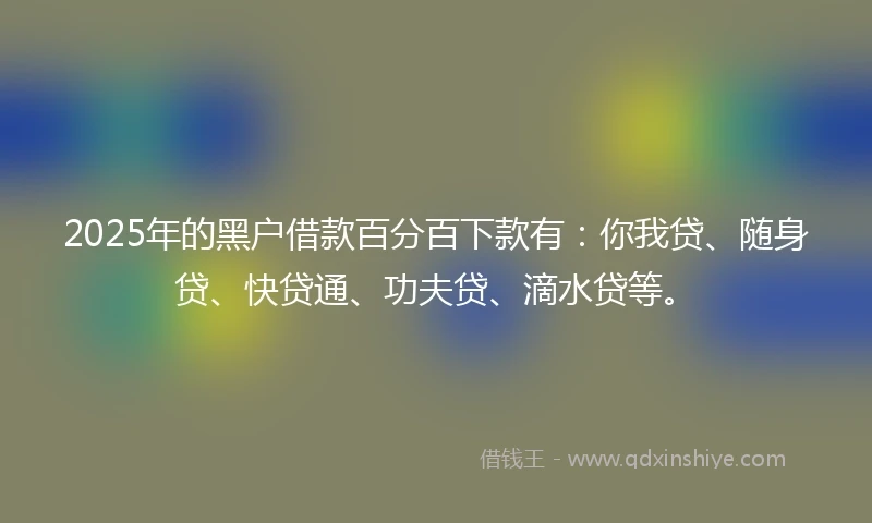 2025年的黑户借款百分百下款有：你我贷、随身贷、快贷通、功夫贷、滴水贷等。