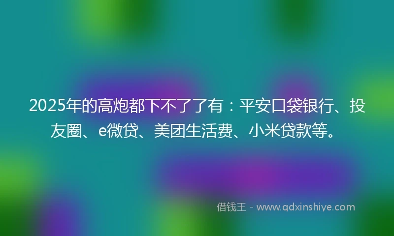 2025年的高炮都下不了了有：平安口袋银行、投友圈、e微贷、美团生活费、小米贷款等。