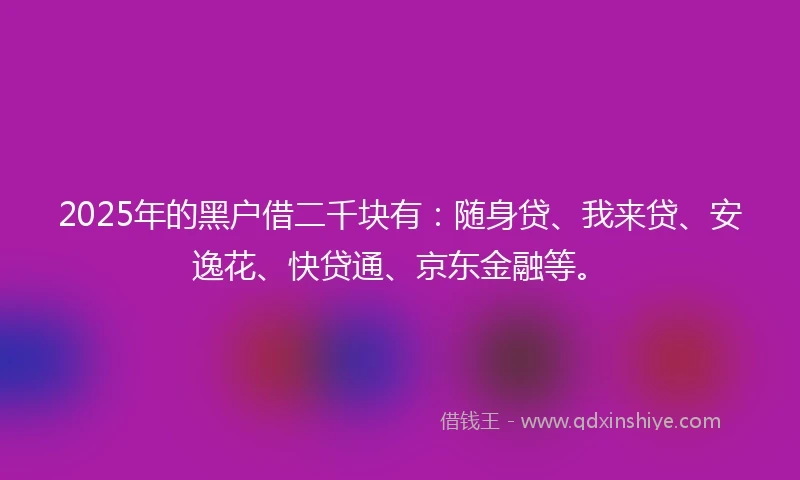 2025年的黑户借二千块有：随身贷、我来贷、安逸花、快贷通、京东金融等。