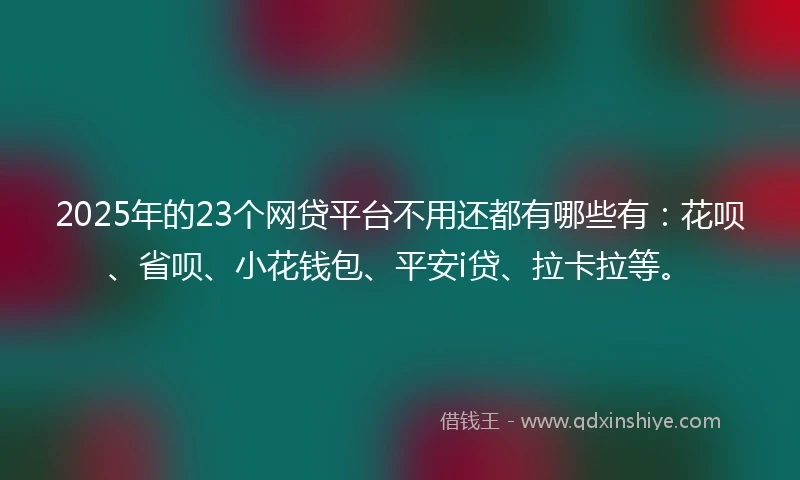 2025年的23个网贷平台不用还都有哪些有：花呗、省呗、小花钱包、平安i贷、拉卡拉等。