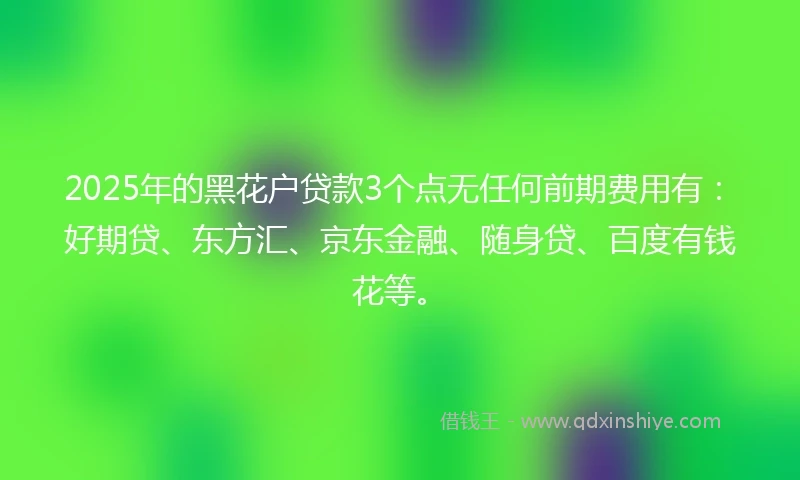 2025年的黑花户贷款3个点无任何前期费用有：好期贷、东方汇、京东金融、随身贷、百度有钱花等。