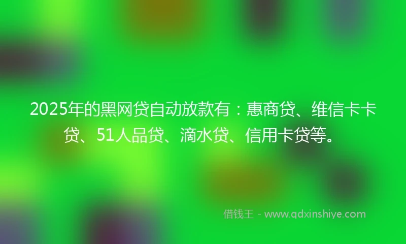 2025年的黑网贷自动放款有：惠商贷、维信卡卡贷、51人品贷、滴水贷、信用卡贷等。