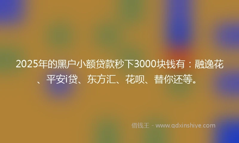 2025年的黑户小额贷款秒下3000块钱有：融逸花、平安i贷、东方汇、花呗、替你还等。