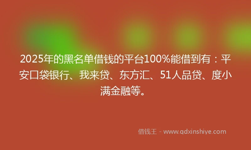 2025年的黑名单借钱的平台100%能借到有：平安口袋银行、我来贷、东方汇、51人品贷、度小满金融等。